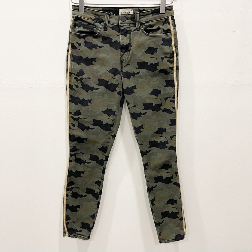 L’Agence Camo Skinny Jeans Tuxedo Stripe Green Size 25 Cotton